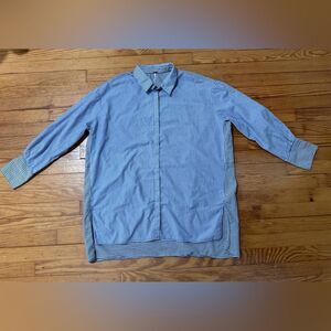 Free People Light Blue Striped Button Up Tunic Length Shirt